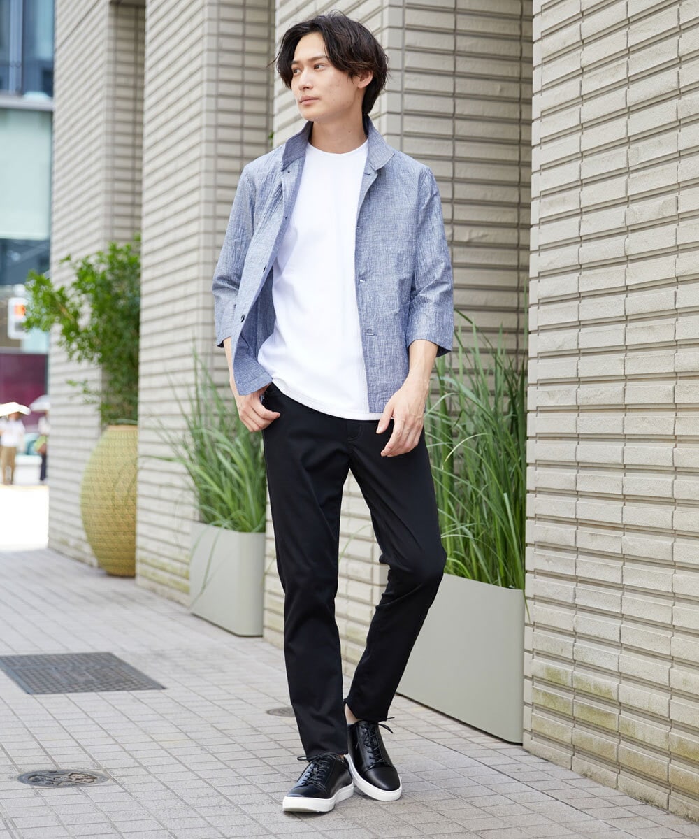 MKCHS74150 MK MICHEL KLEIN HOMME(MKミッシェルクランオム) スタンドカラージャケット  / リネンワッシャー七分袖 ライトブルー(50)