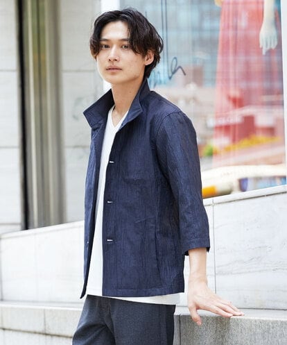 MKCHS74150 MK MICHEL KLEIN HOMME スタンドカラージャケット  / リネンワッシャー七分袖