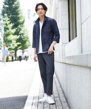 MKCHS74150 MK MICHEL KLEIN HOMME(MKミッシェルクランオム) スタンドカラージャケット  / リネンワッシャー七分袖 ネイビー(58)