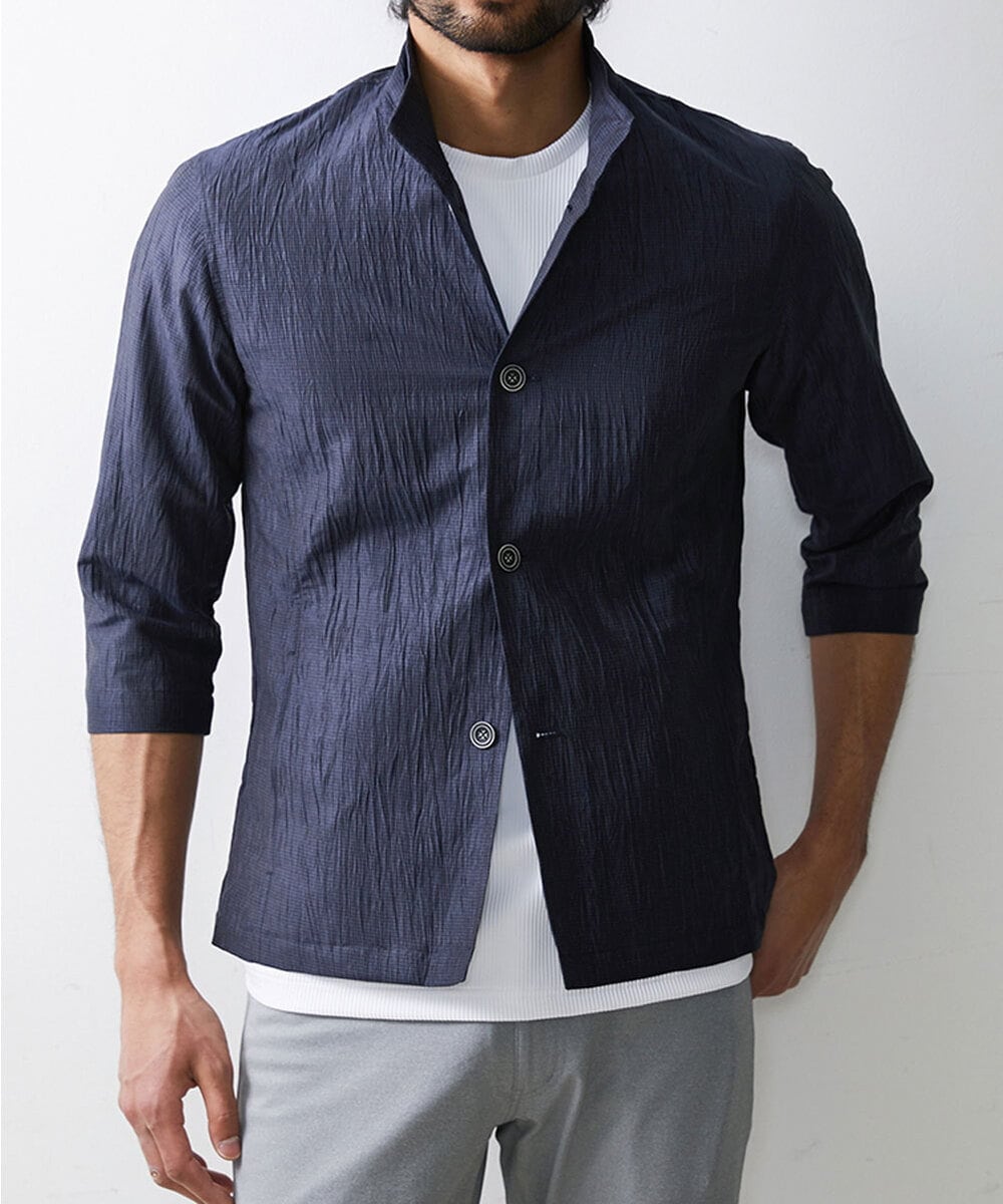 MKCHS74150 MK MICHEL KLEIN HOMME(MKミッシェルクランオム) リネンスタンドカーデ ネイビー(58)