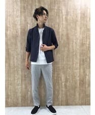 MKCHS74150 MK MICHEL KLEIN HOMME(MKミッシェルクランオム) スタンドカラージャケット  / リネンワッシャー七分袖 ネイビー(58)