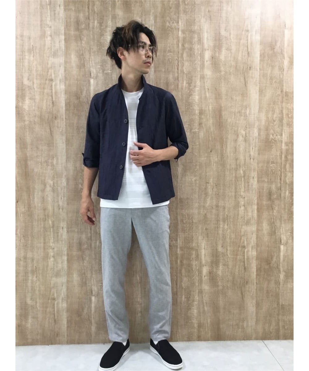 MKCHS74150 MK MICHEL KLEIN HOMME(MKミッシェルクランオム) スタンドカラージャケット  / リネンワッシャー七分袖 ネイビー(58)