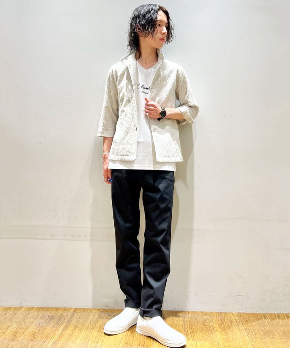 MKCHS74150 MK MICHEL KLEIN HOMME(MKミッシェルクランオム) スタンドカラージャケット  / リネンワッシャー七分袖 アイボリー(80)