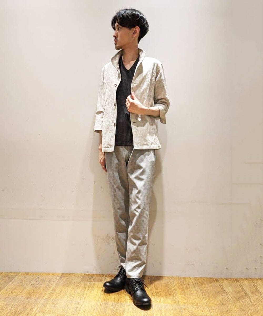 MKCHS74150 MK MICHEL KLEIN HOMME(MKミッシェルクランオム) スタンドカラージャケット  / リネンワッシャー七分袖 アイボリー(80)