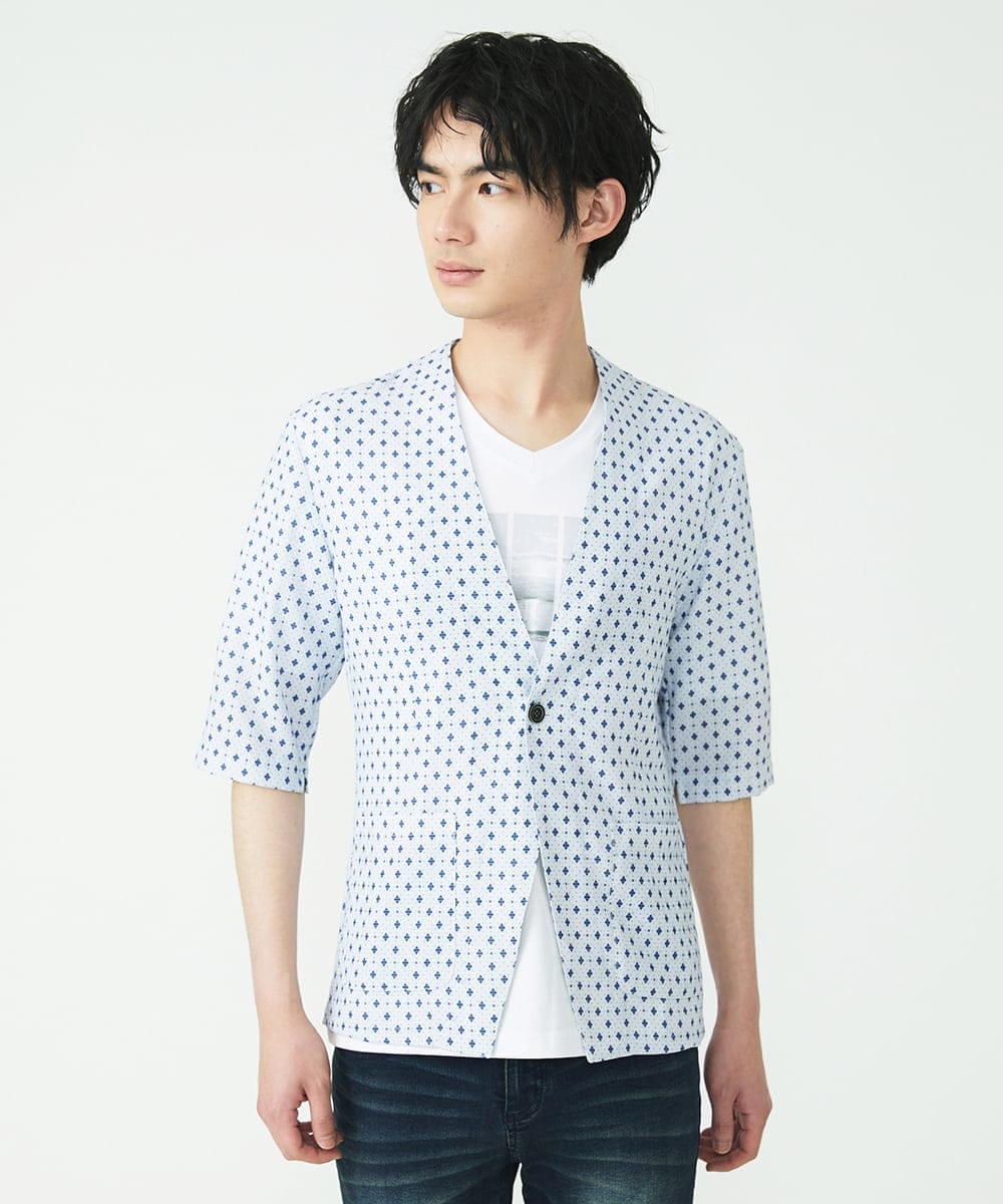 MKCHU89110 MK MICHEL KLEIN HOMME(MKミッシェルクランオム) ノーカラーカーデ / アイスクールバックサテン ブルー(55)