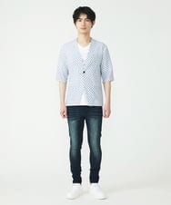 MKCHU89110 MK MICHEL KLEIN HOMME(MKミッシェルクランオム) ノーカラーカーデ / アイスクールバックサテン ブルー(55)