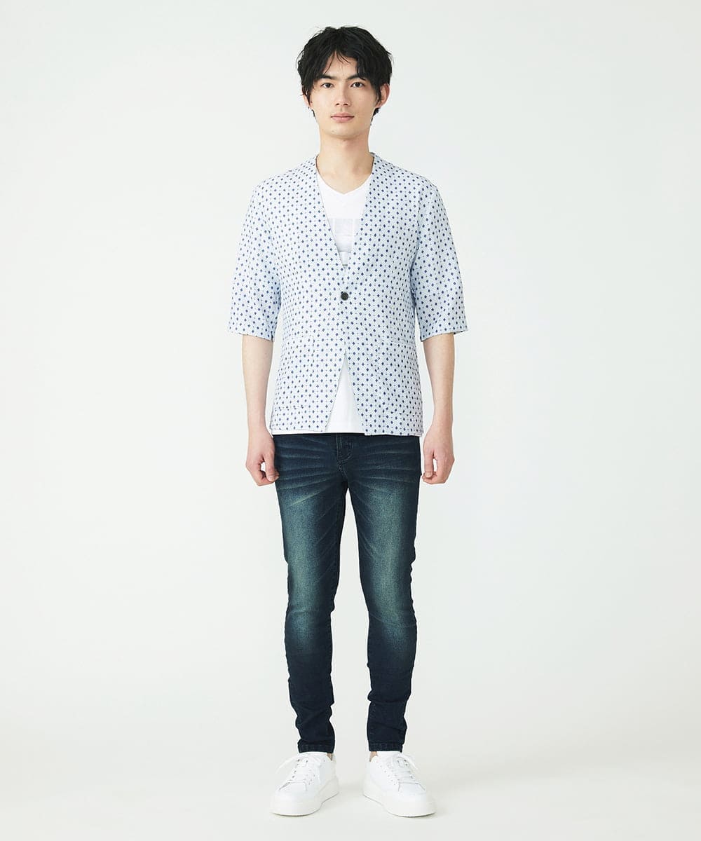MKCHU89110 MK MICHEL KLEIN HOMME(MKミッシェルクランオム) ノーカラーカーデ / アイスクールバックサテン ブルー(55)