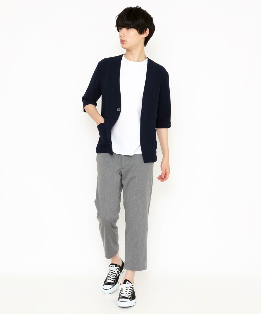 MKCHU89110 MK MICHEL KLEIN HOMME(MKミッシェルクランオム) ノーカラーカーデ / アイスクールバックサテン ネイビー(57)