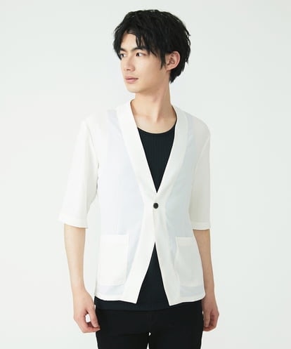MKCHU89110 MK MICHEL KLEIN HOMME ノーカラーカーデ / アイスクールバックサテン