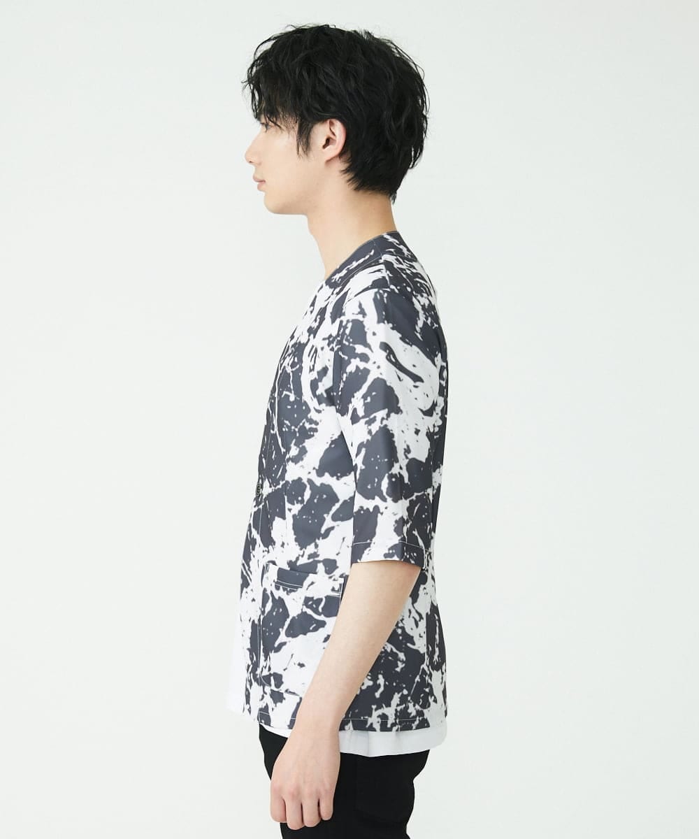 MKCHU89110 MK MICHEL KLEIN HOMME(MKミッシェルクランオム) ノーカラーカーデ / アイスクールバックサテン ブラック(94)