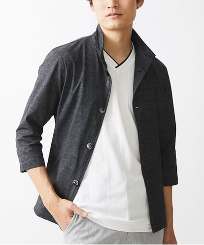 MK MICHEL KLEIN HOMME(MK ミッシェルクランオム) BREATH MESH スタンドカラージャケット ダークグレー/灰 46