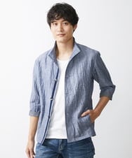 MKCHV74150 MK MICHEL KLEIN HOMME(MKミッシェルクランオム) 【大きいサイズあり】スタンドカラーシャツ/リネンワッシャー ライトブルー