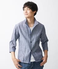 MKCHV74150 MK MICHEL KLEIN HOMME(MKミッシェルクランオム) 【大きいサイズあり】スタンドカラーシャツ/リネンワッシャー ライトブルー