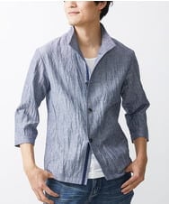 MKCHV74150 MK MICHEL KLEIN HOMME(MKミッシェルクランオム) 【大きいサイズあり】スタンドカラーシャツ/リネンワッシャー ライトブルー