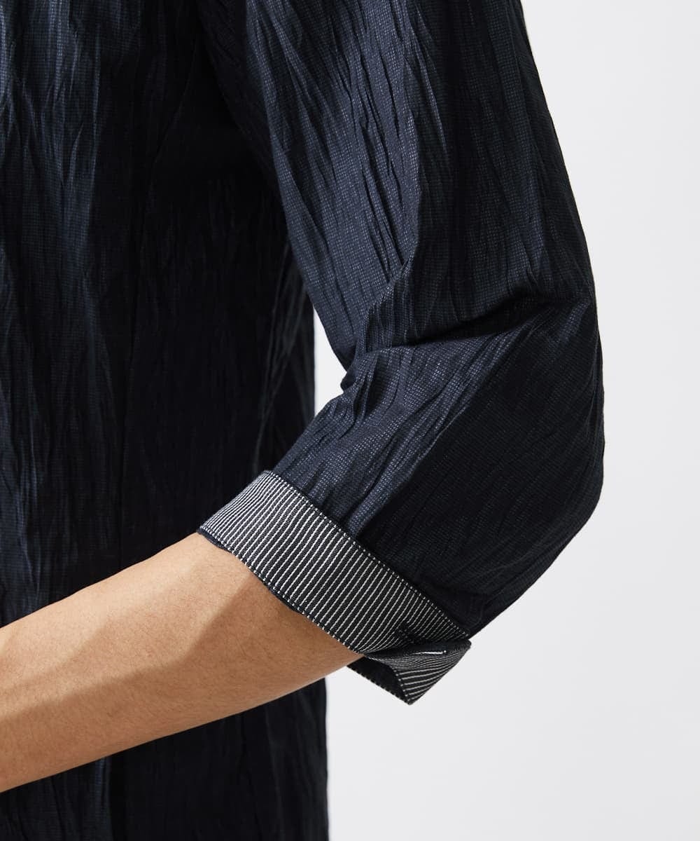 MKCHV74150 MK MICHEL KLEIN HOMME(MKミッシェルクランオム) 【大きいサイズあり】スタンドカラーシャツ/リネンワッシャー ネイビー