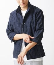 MKCHV74150 MK MICHEL KLEIN HOMME(MKミッシェルクランオム) 【大きいサイズあり】スタンドカラーシャツ/リネンワッシャー ネイビー