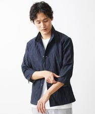 MKCHV74150 MK MICHEL KLEIN HOMME(MKミッシェルクランオム) 【大きいサイズあり】スタンドカラーシャツ/リネンワッシャー ネイビー