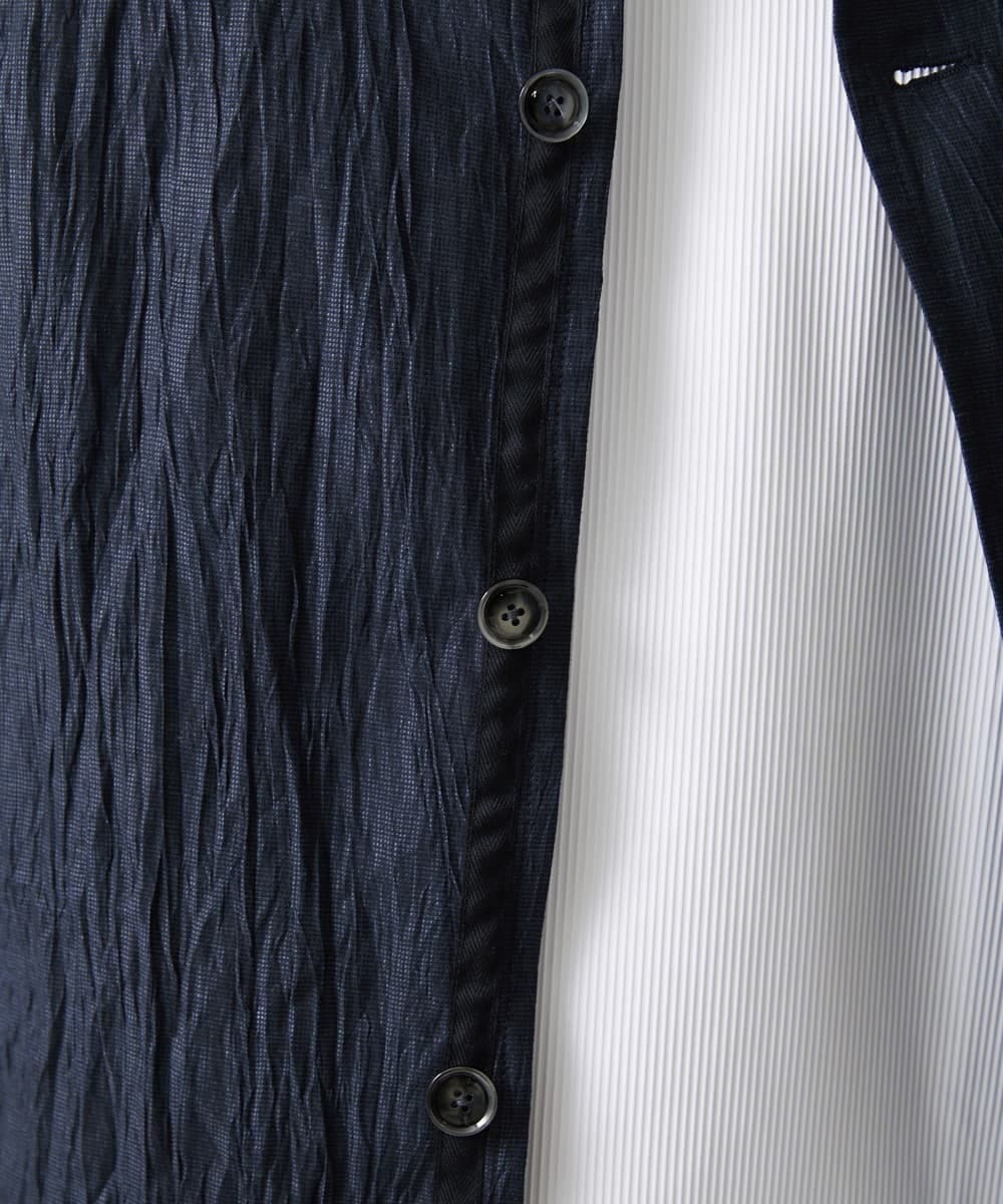 MKCHV74150 MK MICHEL KLEIN HOMME(MKミッシェルクランオム) 【大きいサイズあり】スタンドカラーシャツ/リネンワッシャー ネイビー