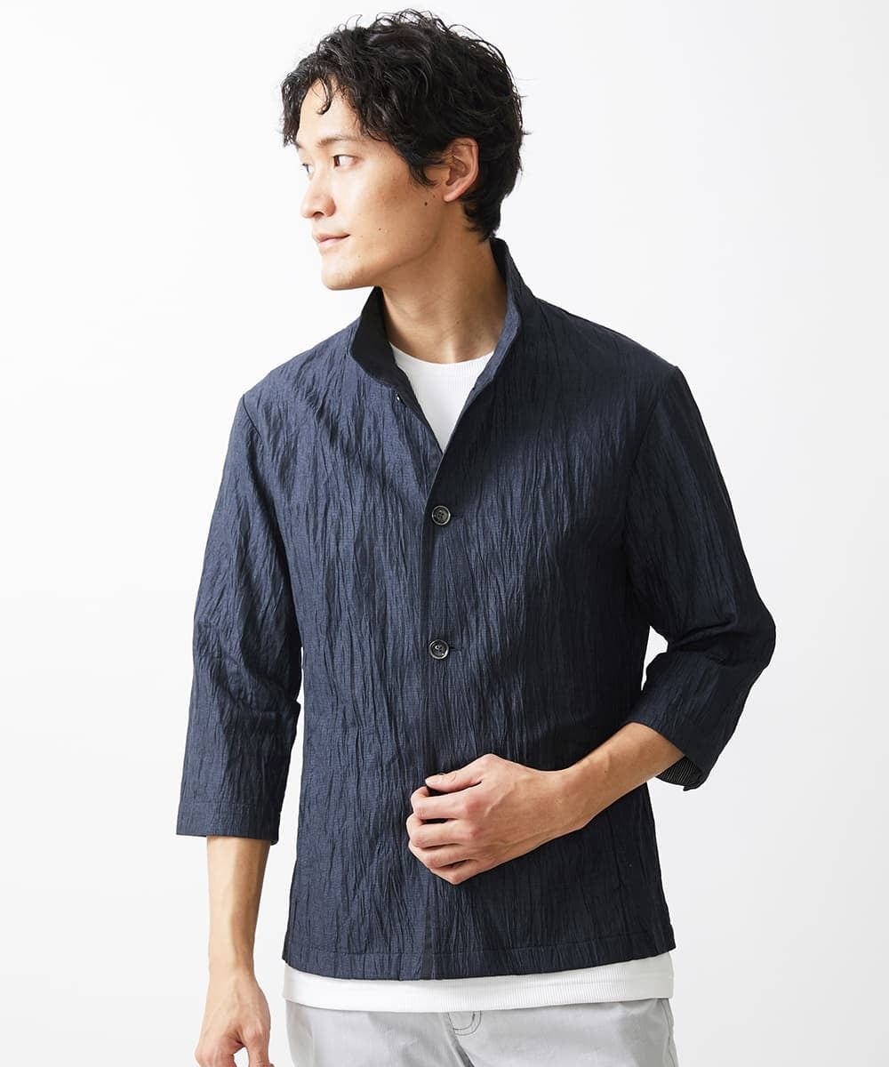 MKCHV74150 MK MICHEL KLEIN HOMME(MKミッシェルクランオム) 【大きいサイズあり】スタンドカラーシャツ/リネンワッシャー ネイビー