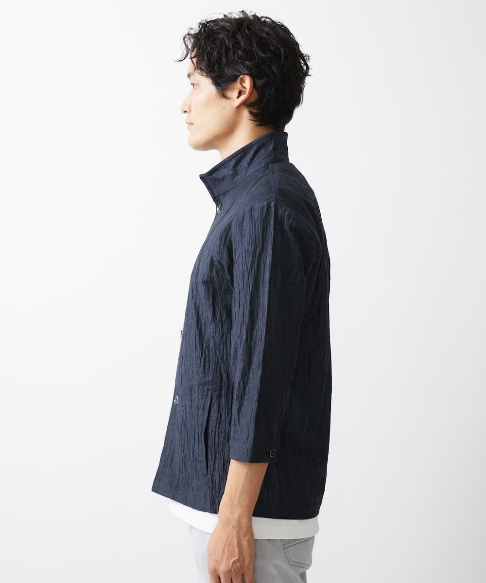 MKCHV74150 MK MICHEL KLEIN HOMME(MKミッシェルクランオム) 【大きいサイズあり】スタンドカラーシャツ/リネンワッシャー ネイビー