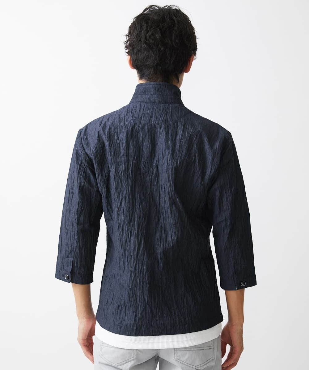 MKCHV74150 MK MICHEL KLEIN HOMME(MKミッシェルクランオム) 【大きいサイズあり】スタンドカラーシャツ/リネンワッシャー ネイビー