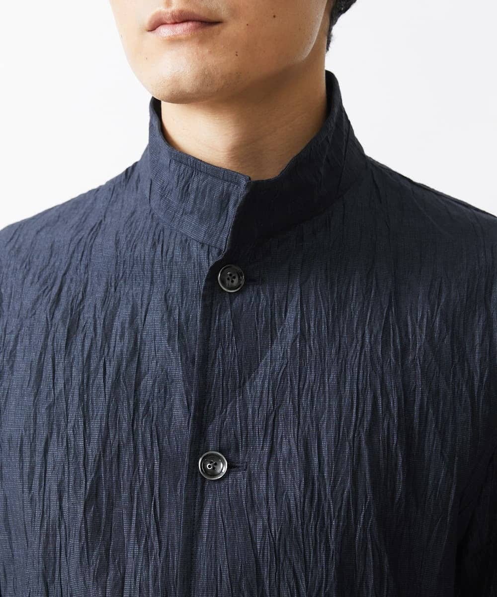 MKCHV74150 MK MICHEL KLEIN HOMME(MKミッシェルクランオム) 【大きいサイズあり】スタンドカラーシャツ/リネンワッシャー ネイビー