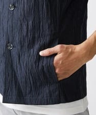 MKCHV74150 MK MICHEL KLEIN HOMME(MKミッシェルクランオム) 【大きいサイズあり】スタンドカラーシャツ/リネンワッシャー ネイビー