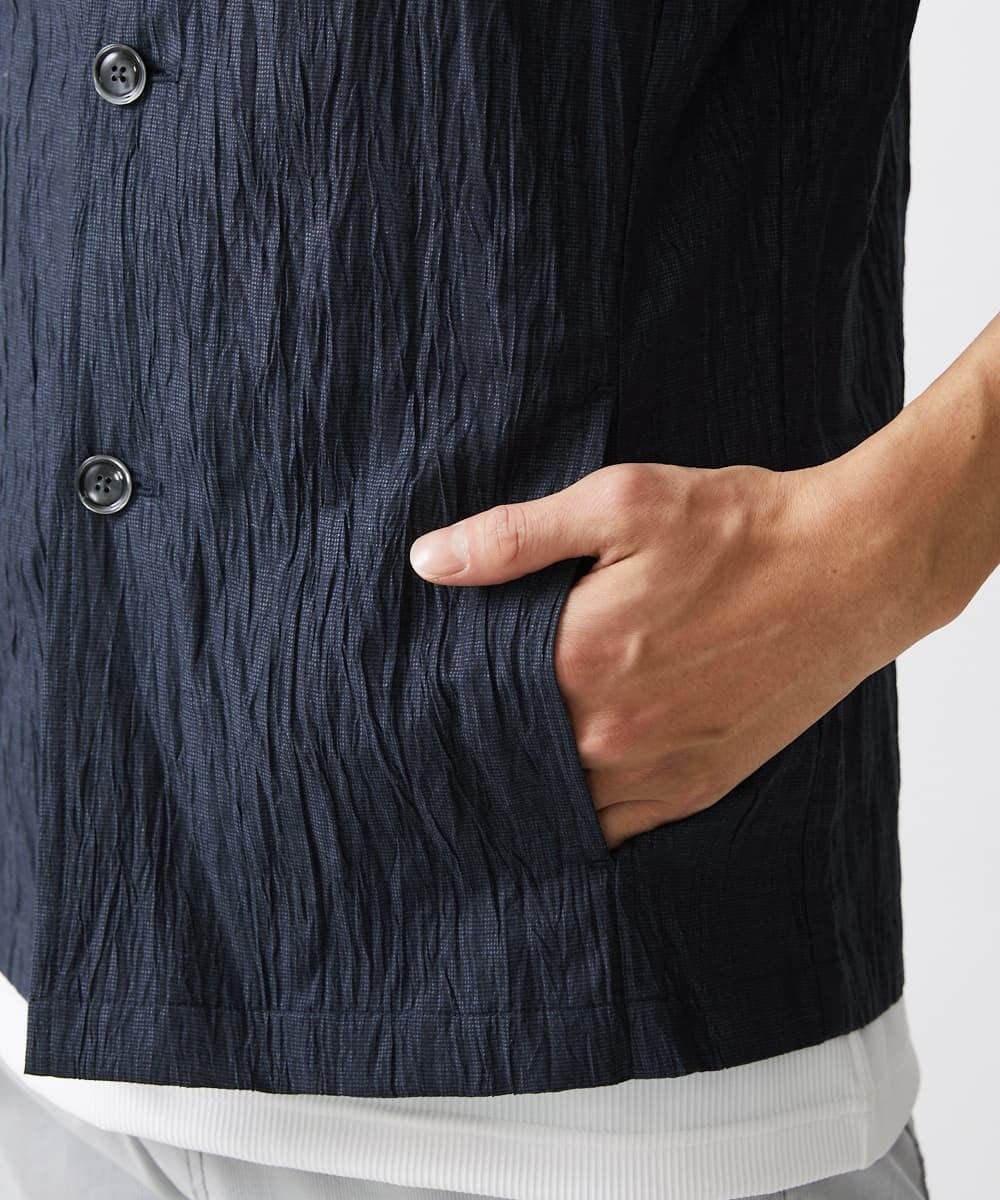 MKCHV74150 MK MICHEL KLEIN HOMME(MKミッシェルクランオム) 【大きいサイズあり】スタンドカラーシャツ/リネンワッシャー ネイビー