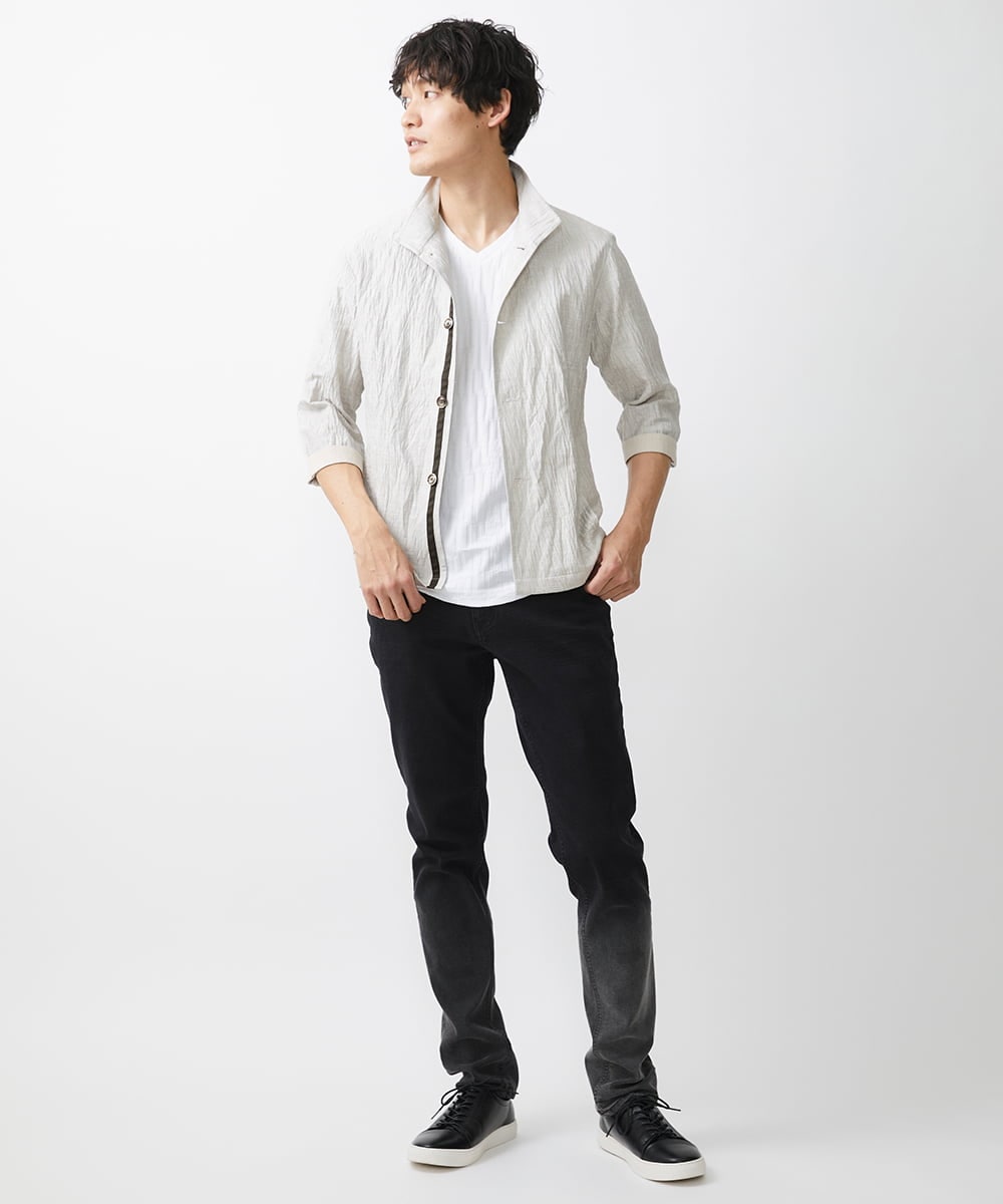MKCHV74150 MK MICHEL KLEIN HOMME(MKミッシェルクランオム) 【大きいサイズあり】スタンドカラーシャツ/リネンワッシャー アイボリー