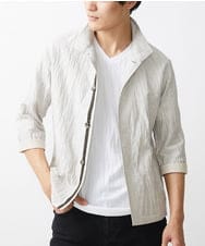 MKCHV74150 MK MICHEL KLEIN HOMME(MKミッシェルクランオム) リネンワッシャースタンドカラーシャツ アイボリー