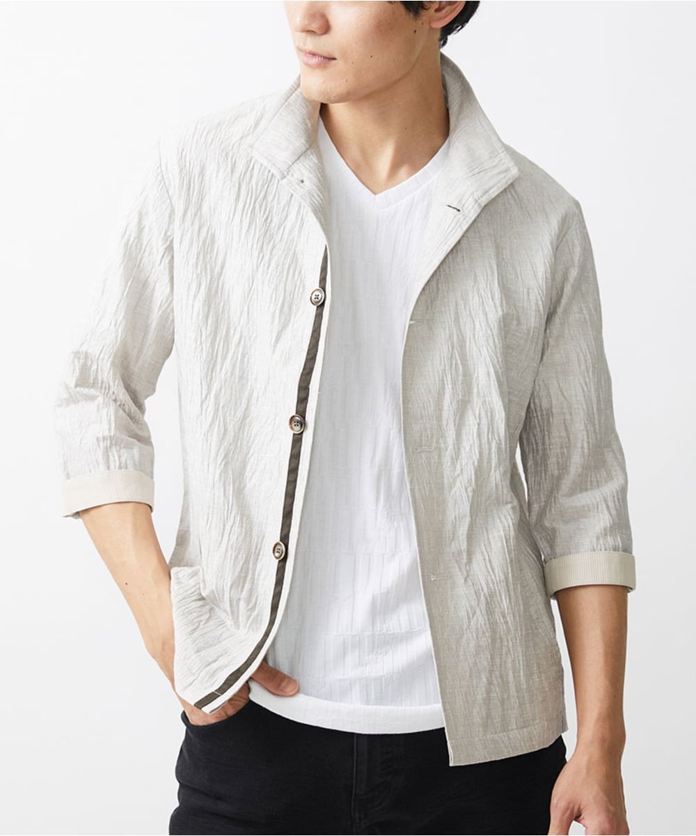 MKCHV74150 MK MICHEL KLEIN HOMME(MKミッシェルクランオム) 【大きいサイズあり】スタンドカラーシャツ/リネンワッシャー アイボリー