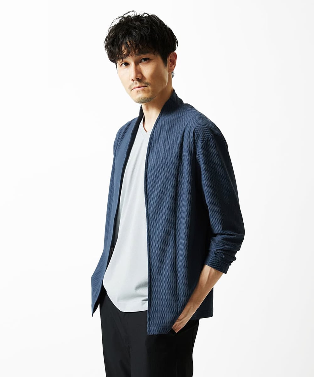 MKCJC31090 MK MICHEL KLEIN HOMME(MKミッシェルクランオム) 【接触冷感】スイングメッシュカーディガン ネイビー