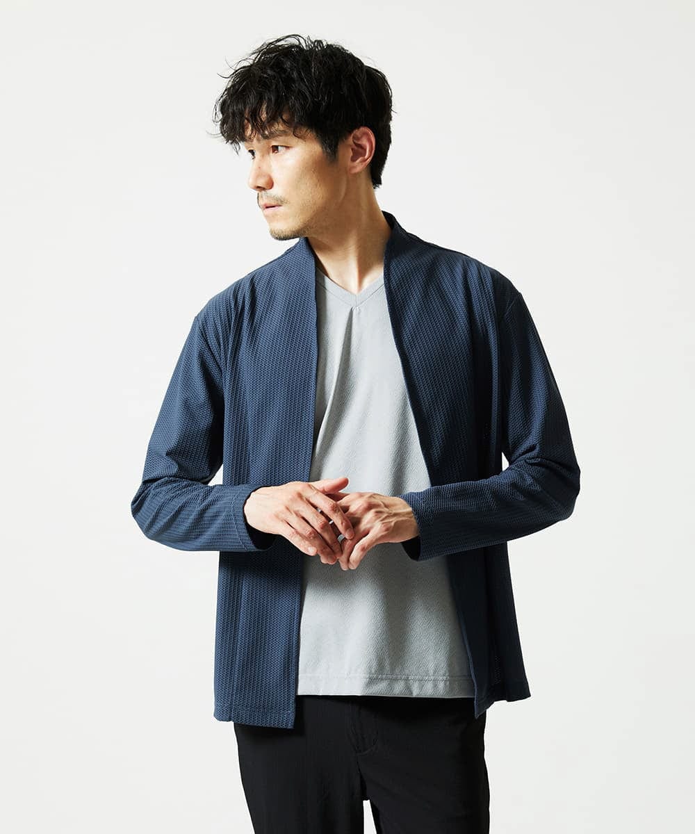 MKCJC31090 MK MICHEL KLEIN HOMME(MKミッシェルクランオム) 【接触冷感】スイングメッシュカーディガン ネイビー