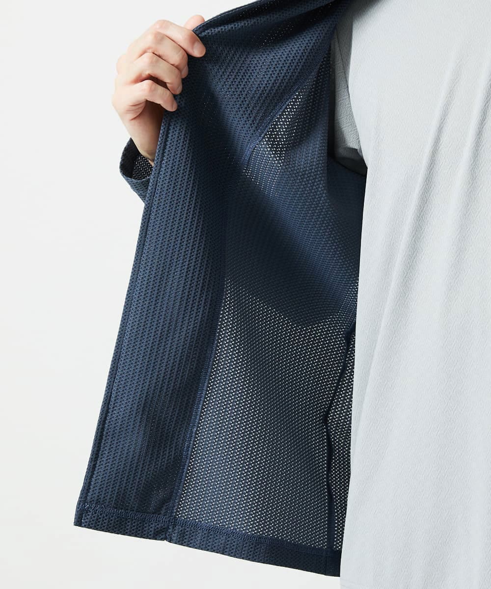 MKCJC31090 MK MICHEL KLEIN HOMME(MKミッシェルクランオム) 【接触冷感】スイングメッシュカーディガン ネイビー