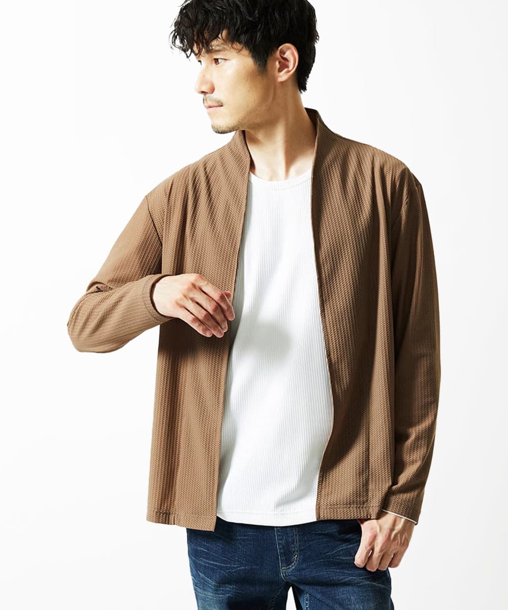 MKCJC31090 MK MICHEL KLEIN HOMME(MKミッシェルクランオム) 【接触冷感】スイングメッシュカーディガン ベージュ
