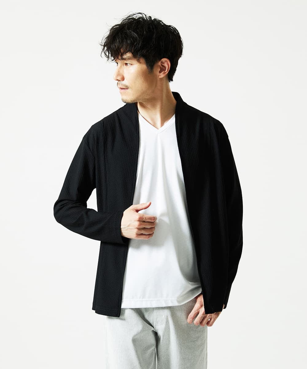 MKCJC31090 MK MICHEL KLEIN HOMME(MKミッシェルクランオム) 【接触冷感】スイングメッシュカーディガン ブラック