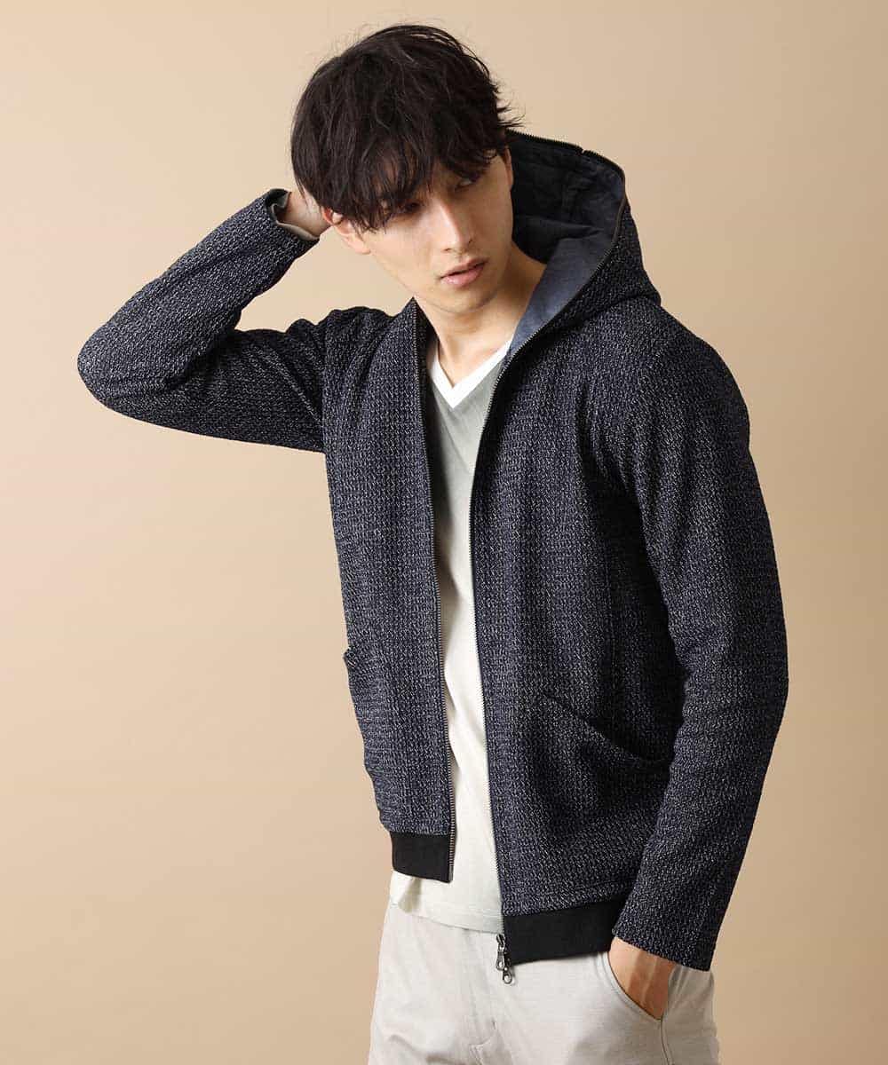 MKCJL06100 MK MICHEL KLEIN HOMME(MKミッシェルクランオム) パーカー／メッシュメランジラッセル ネイビー