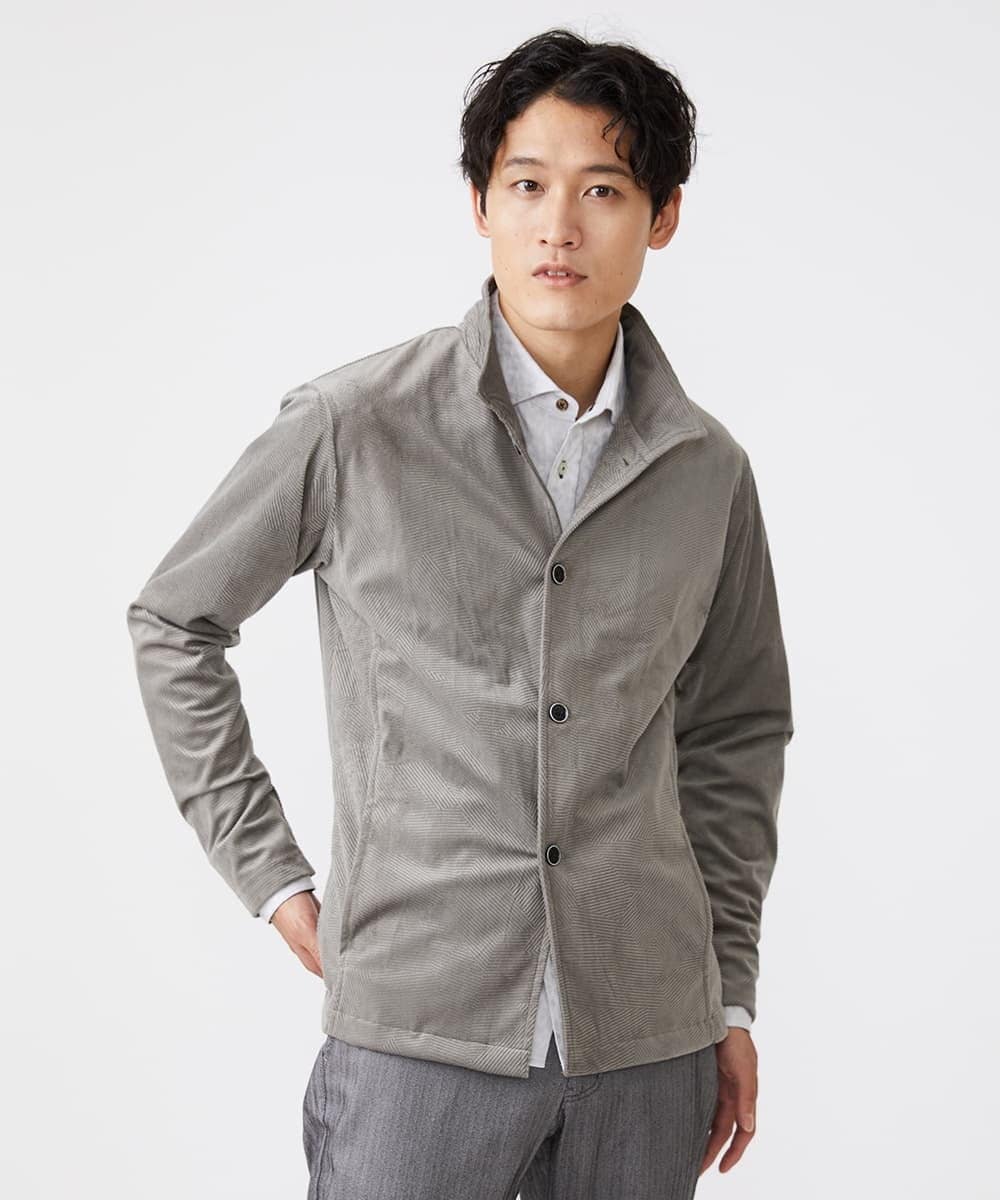 MKCJS59150 MK MICHEL KLEIN HOMME(MKミッシェルクランオム) シェニールモール / スタンドカーディガン グレー(92)