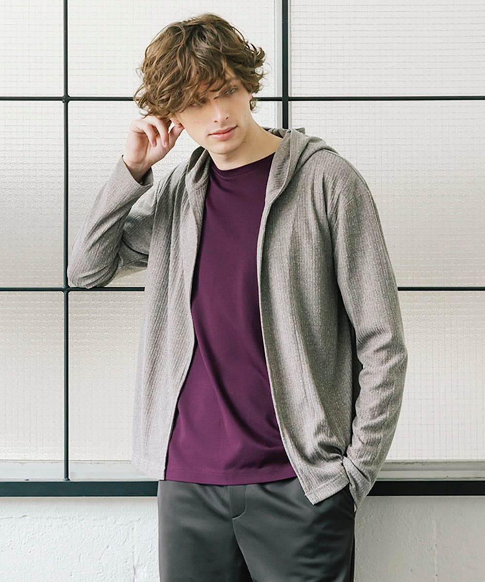 MKCJX15110 MK MICHEL KLEIN HOMME(MKミッシェルクランオム) 【ユニセックスで着られる】フードトッパーカーディガン/ドライメランジテレコ ブラウン