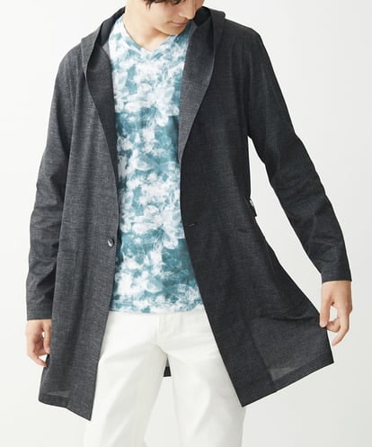 MK MICHEL KLEIN HOMME(MK ミッシェルクランオム) フーディメッシュコーディガン/AIRY DOTS-2 ダークグレー/灰 46