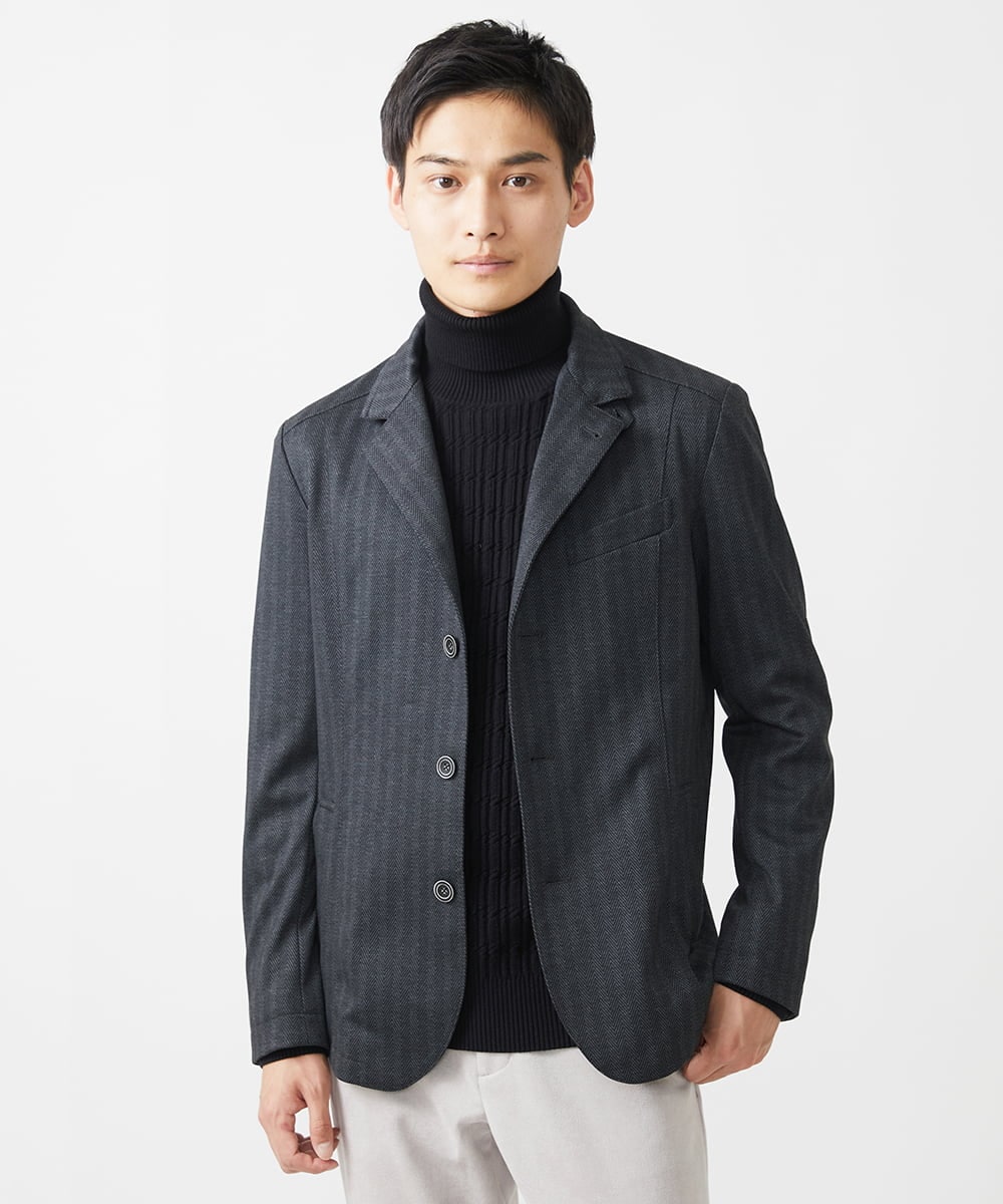 MKDAA57240 MK MICHEL KLEIN HOMME(MKミッシェルクランオム) 【セットアップ対応/全4サイズ展開】コンバーチブルジャケット/TEC EASY へリンボン ダークグレー
