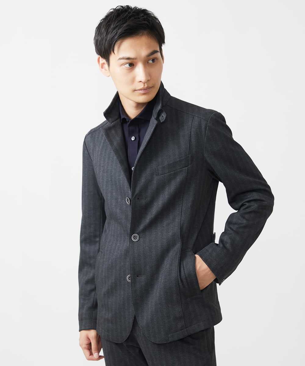 MKDAA57240 MK MICHEL KLEIN HOMME(MKミッシェルクランオム) 【セットアップ対応/全4サイズ展開】コンバーチブルジャケット/TEC EASY へリンボン ダークグレー
