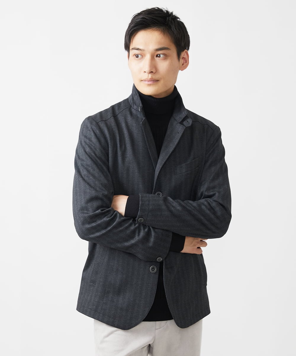 MKDAA57240 MK MICHEL KLEIN HOMME(MKミッシェルクランオム) 【セットアップ対応/全4サイズ展開】コンバーチブルジャケット/TEC EASY へリンボン ダークグレー