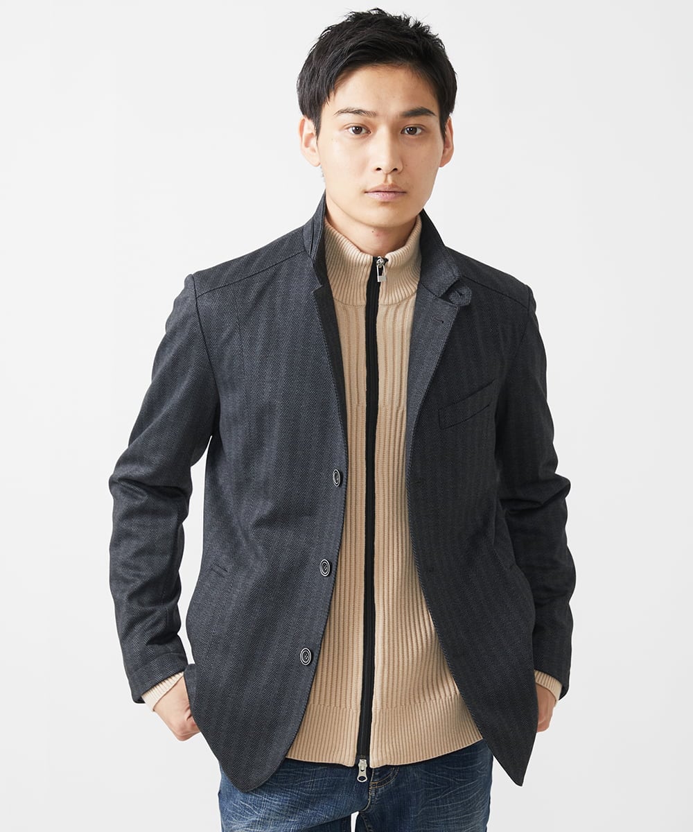 MKDAA57240 MK MICHEL KLEIN HOMME(MKミッシェルクランオム) 【セットアップ対応/全4サイズ展開】コンバーチブルジャケット/TEC EASY へリンボン ダークグレー