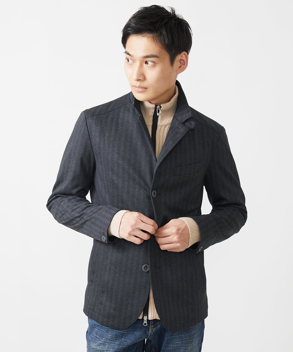 MKDAA57240 MK MICHEL KLEIN HOMME(MKミッシェルクランオム) 【セットアップ対応/全4サイズ展開】コンバーチブルジャケット/TEC EASY へリンボン ダークグレー