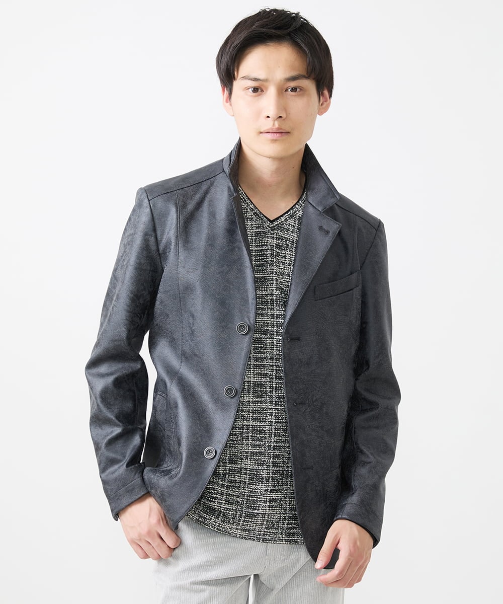 MKDAA61290 MK MICHEL KLEIN HOMME(MKミッシェルクランオム) 【セットアップ対応/洗える】コンバーチブルジャケット/TECEASYレザー ブラック