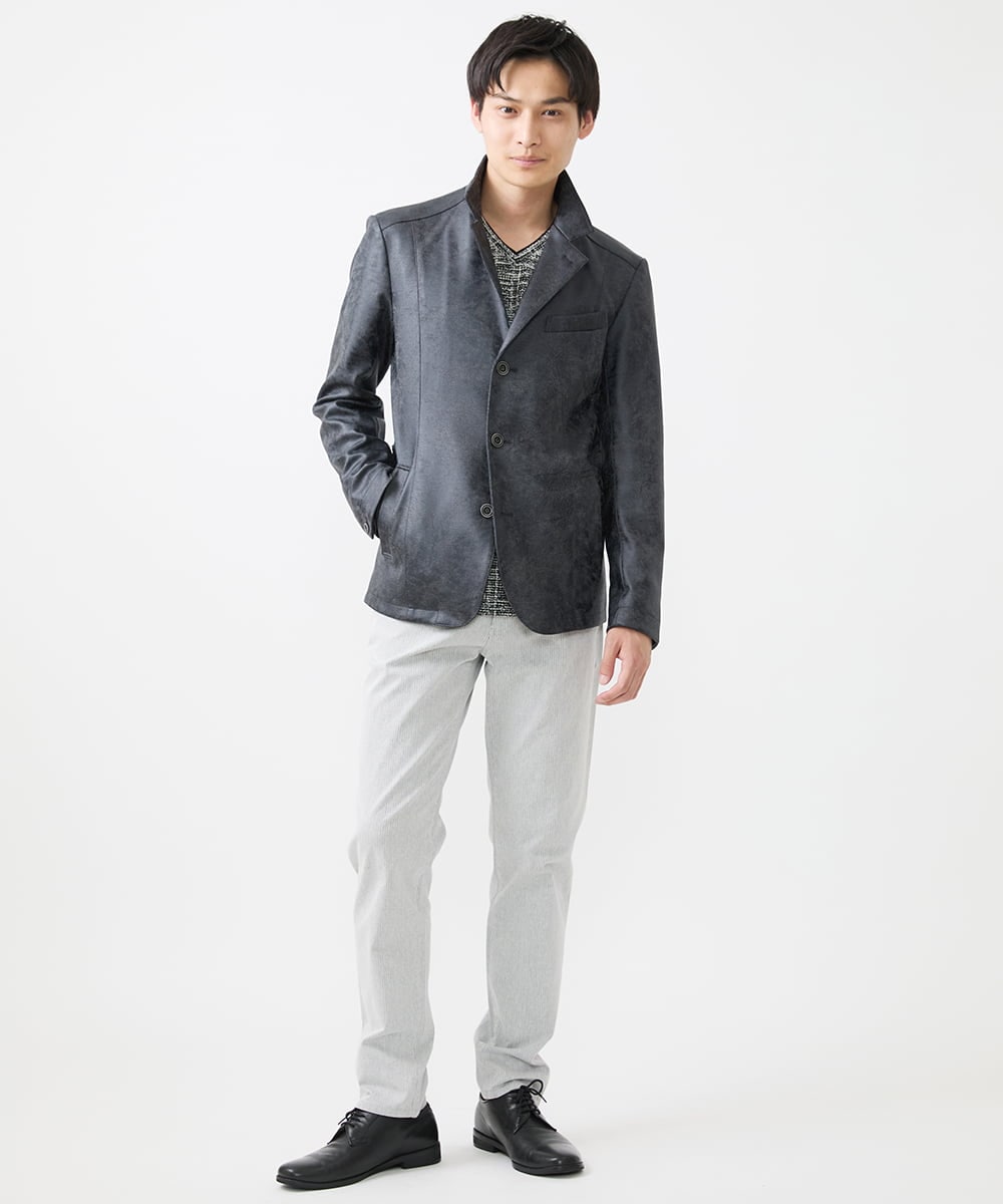 MKDAA61290 MK MICHEL KLEIN HOMME(MKミッシェルクランオム) 【セットアップ対応/洗える】コンバーチブルジャケット/TECEASYレザー ブラック