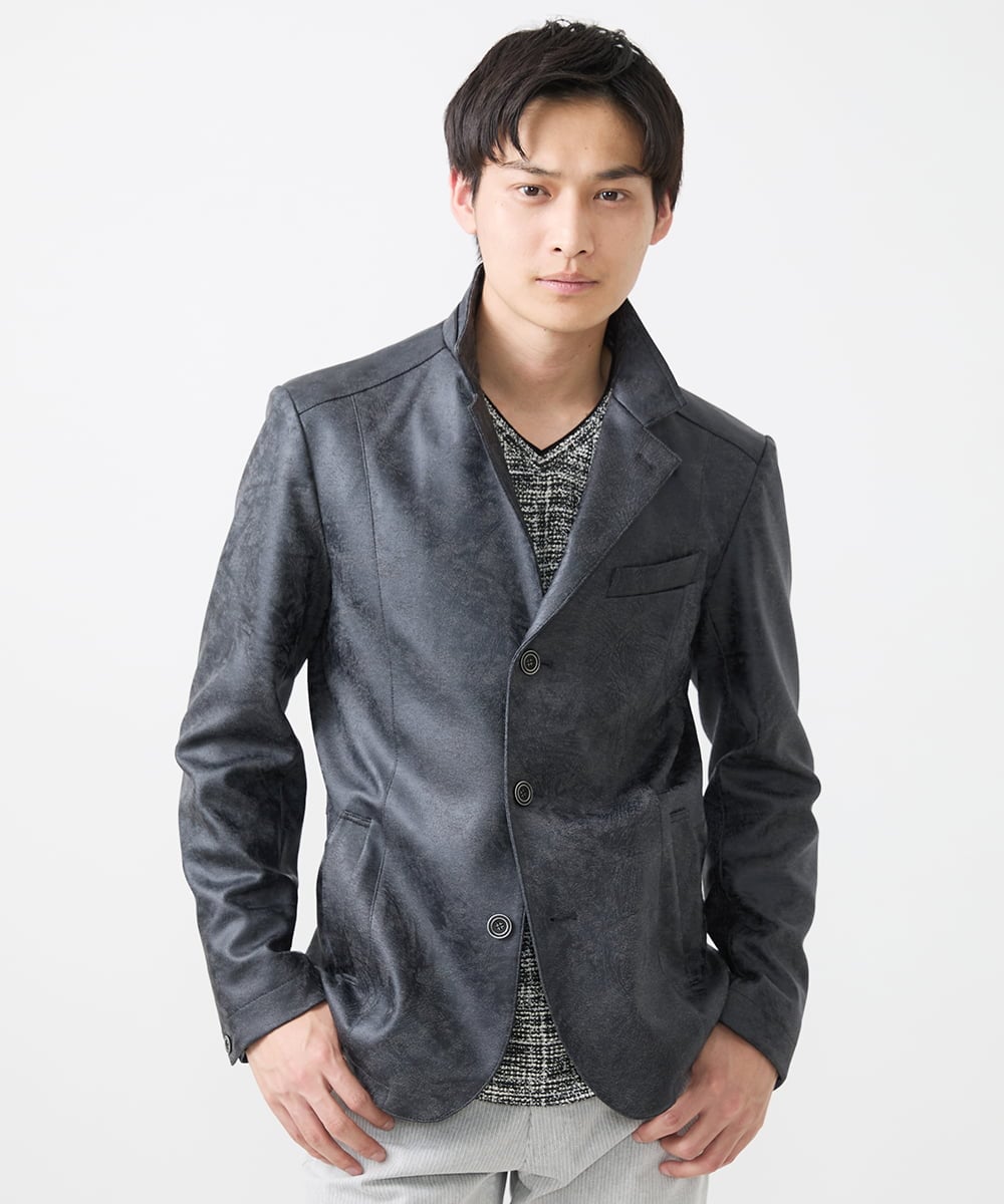 MKDAA61290 MK MICHEL KLEIN HOMME(MKミッシェルクランオム) 【セットアップ対応/洗える】コンバーチブルジャケット/TECEASYレザー ブラック
