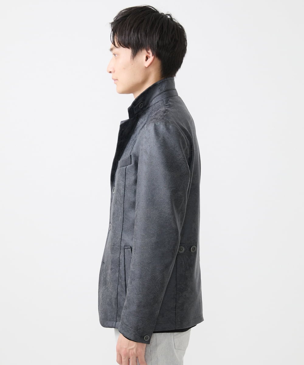 MKDAA61290 MK MICHEL KLEIN HOMME(MKミッシェルクランオム) 【セットアップ対応/洗える】コンバーチブルジャケット/TECEASYレザー ブラック