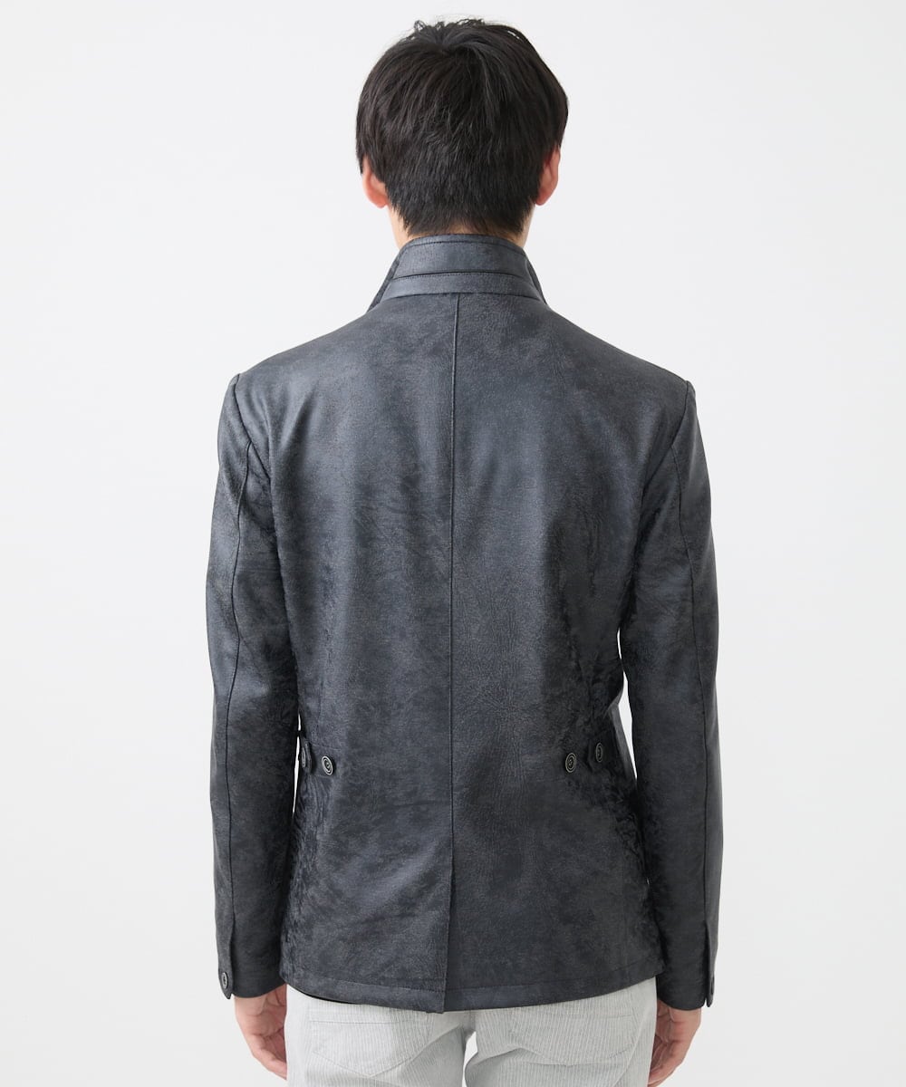 MKDAA61290 MK MICHEL KLEIN HOMME(MKミッシェルクランオム) 【セットアップ対応/洗える】コンバーチブルジャケット/TECEASYレザー ブラック